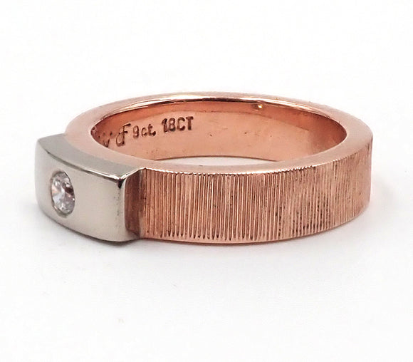 Red and White Gold Engraved Diamond Ring