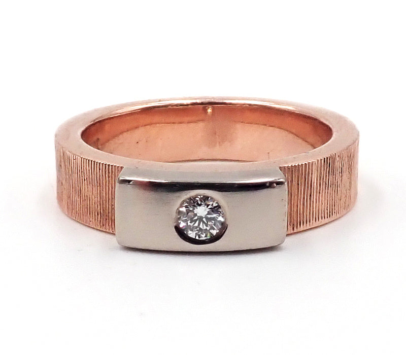 Red and White Gold Engraved Diamond Ring