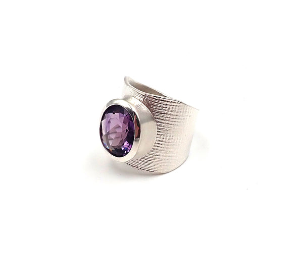 “NZ Jewellery” “New Zealand Jewellery” “NZ Made” “NZ handmade” “nz handmade ring” “handmade ring” “nz ring” “ring” “silver ring” “Wide band” “oval faceted” “amethyst ring” “textured band” "ursula grube"